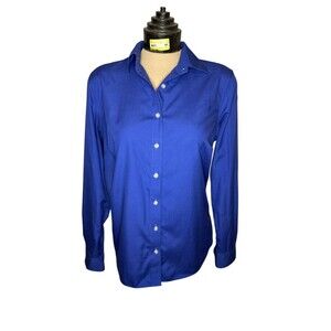 LANDS' END Outfitters Long Sleeve NO IRON Broadcloth Shirt Royal Blue Size 6